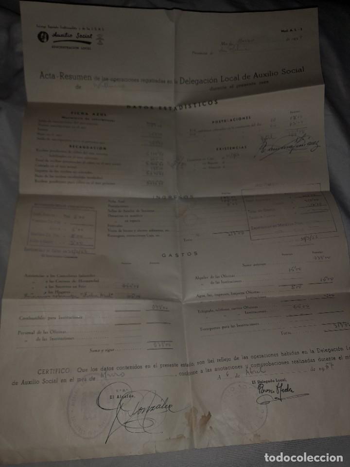 Militaria: Antiguo documento datos econ&oacute;micos de auxilio social falange espa&ntilde;ola a&ntilde;o 1957