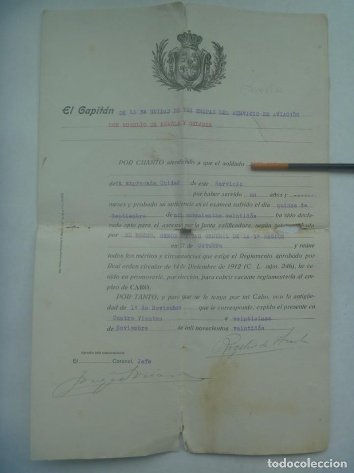 Military Antiques: 3&ordf; UNIDAD DE TROPAS DEL SERVICO DE AVIACION: ASCENSO A CABO DE SOLDADO. CUATRO VIENTOS, 1925