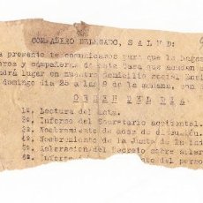 Militaria: GUERRA CIVIL, COMUNICADO ACUDAN ASAMBLEA GENERAL, 1938.
