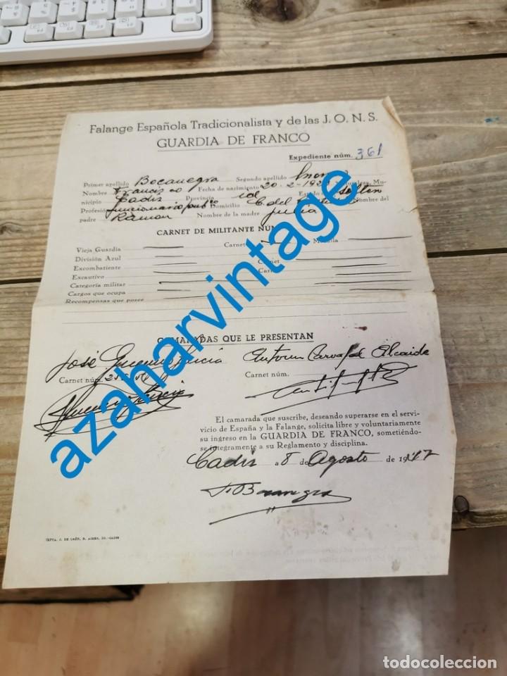 Militaria: SOLICITUD GUARDIA DE FRANCO, 1947, FALANGE ESPA&Ntilde;OLA RARO ANTIGUO,