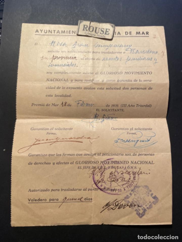 Military Antiques: GUERRA CIVIL / POSGUERRA - PREMI&Agrave; DE MAR SALVOCONDUCTO 18 FEBRERO 1939 CON TAMPONES