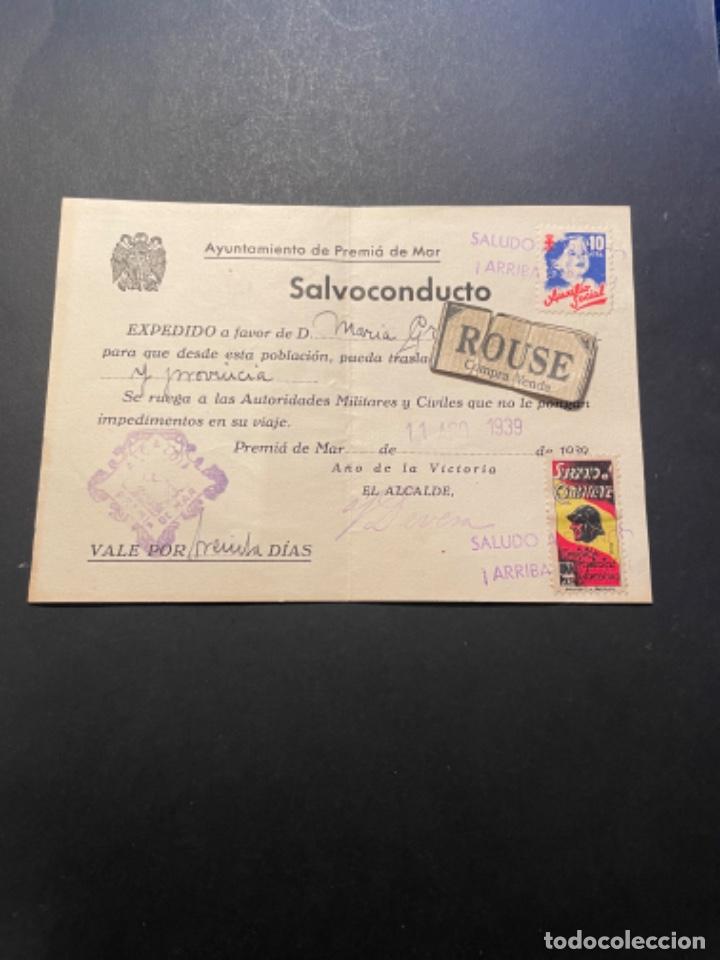 Military Antiques: GUERRA CIVIL / POSGUERRA - PREMI&Agrave; DE MAR AYUNTAMIENTO SALVOCONDUCTO CON VI&Ntilde;ETA TAMPONES M.Z.A.