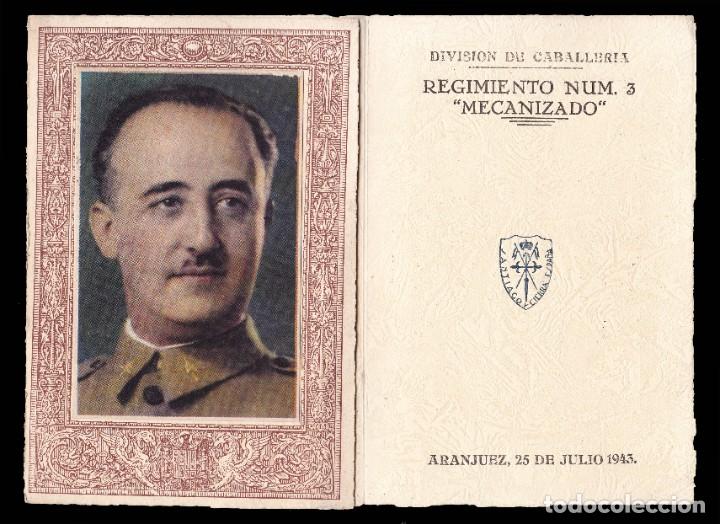 Militaria: *** TR&Iacute;PTICO FESTEJOS DIA SANTIAGO. 1943 ARANJUEZ. DIV. CABALLER&Iacute;A, REG. N&ordm;3 MECANIZADO ***
