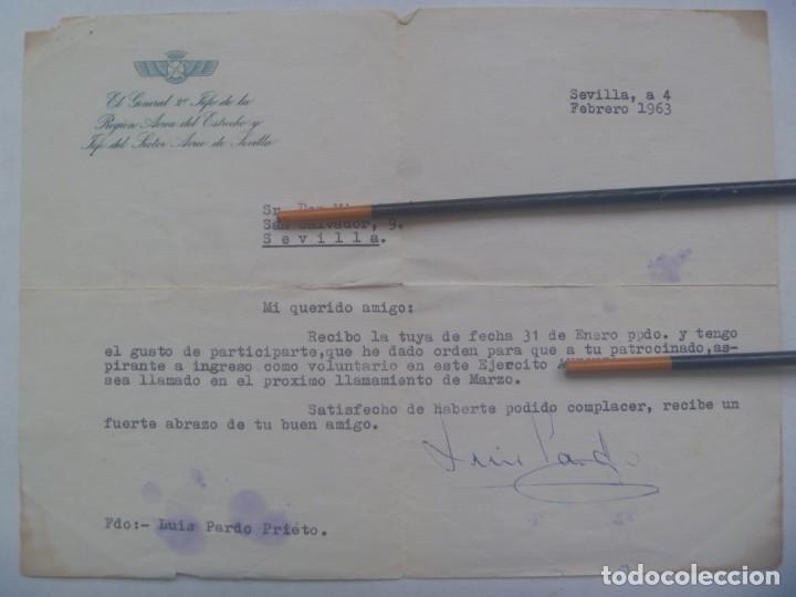 Militaria: REGION AEREA ESTRECHO: CARTA DEL GENERAL JEFE A AMIGO SOBRE RECOMENDADO. SEVILLA, 1963