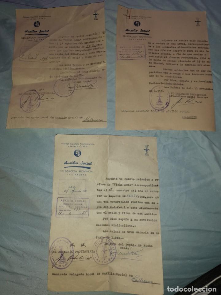 Military Antiques: Antiguo lote documentos falange espa&ntilde;ola J.O.N.S. auxilio social valleseco las palmas a&ntilde;o 1955