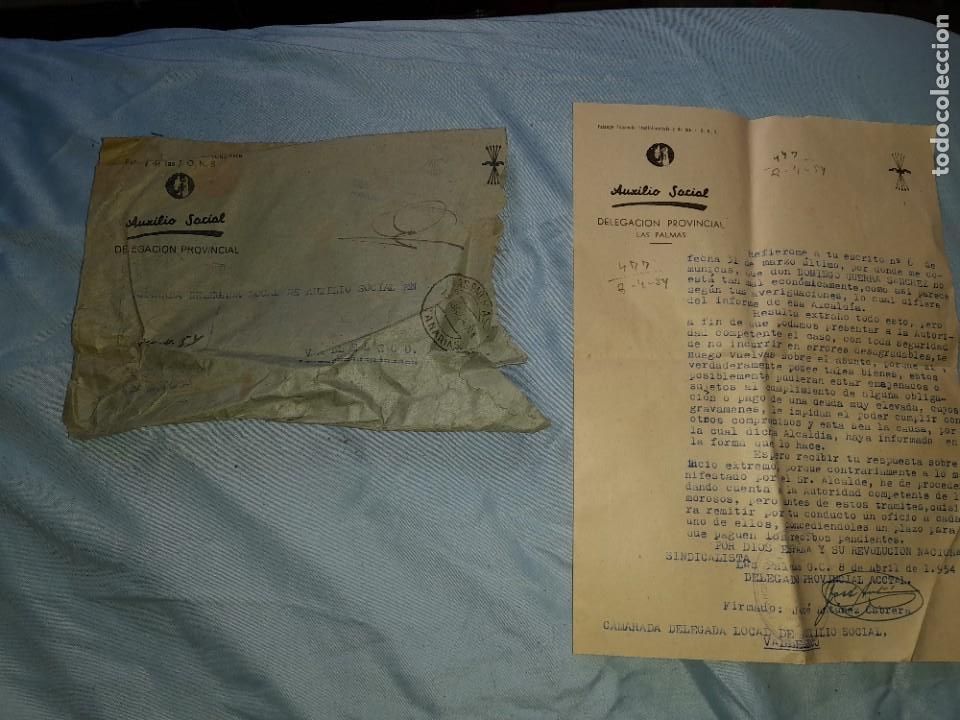 Military Antiques: Antiguo sobre y carta documentos falange espa&ntilde;ola J.O.N.S. A&Ntilde;O 1954 LAS PALMAS