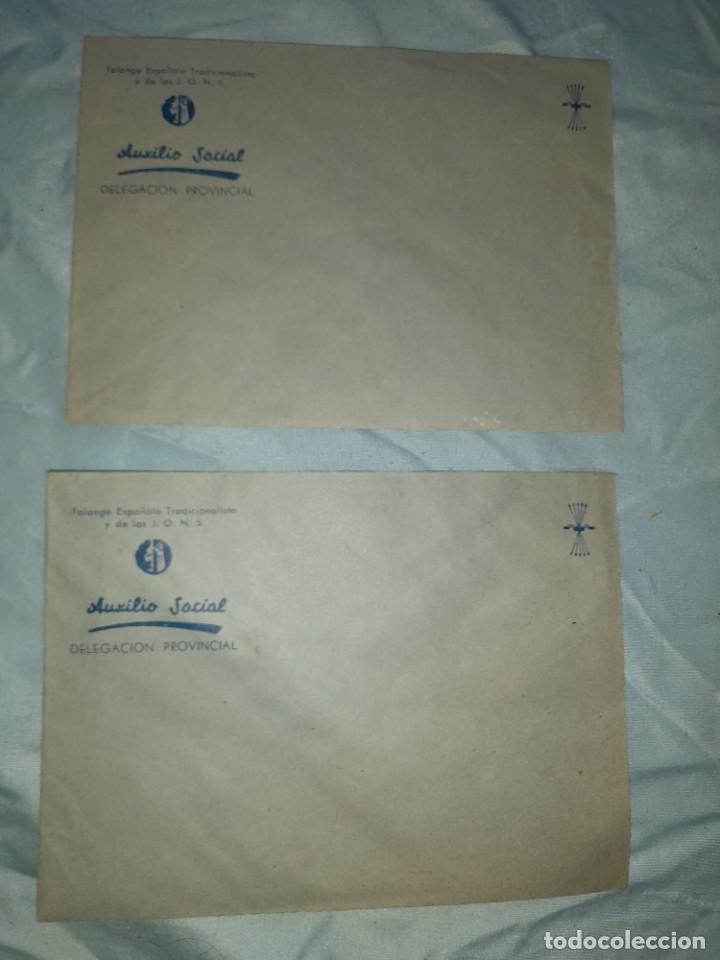 Military Antiques: Antiguo lote de 2 sobre sin usar de falange espa&ntilde;ola J.O.N.S AUXILIO social a&ntilde;os 50