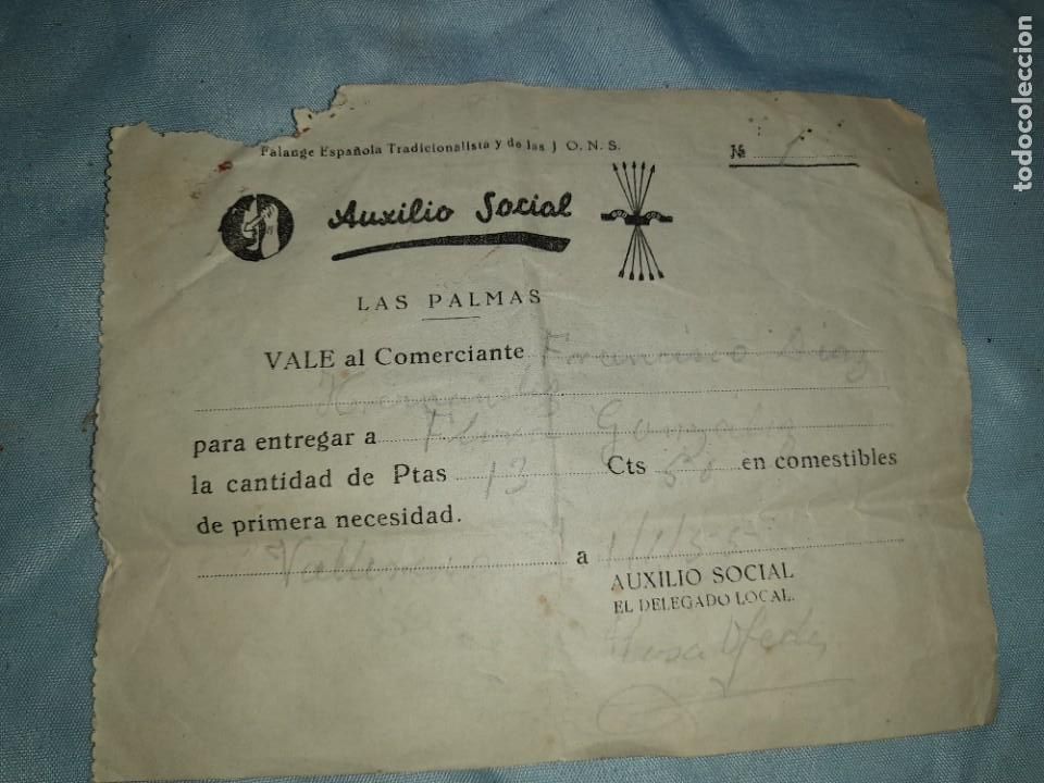 Military Antiques: Antiguo billete para alimentos de falange espa&ntilde;ola J.O.N.S auxilio social las palmas 1955