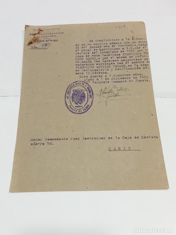 Military Antiques: GUARDIA CIVIL. COMANDANCIA. ALGAR. 1952. INFORME DE RECLUTA CON NOMBRES DIFERENTES.