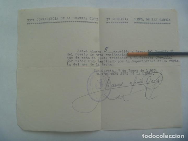 Military Antiques: GUARDIA CIVIL : PASAPORTE DE GUARDIA DESDE LINEA DE SAN GARCIA A EL GARROBO ( SEVILLA ), 1963