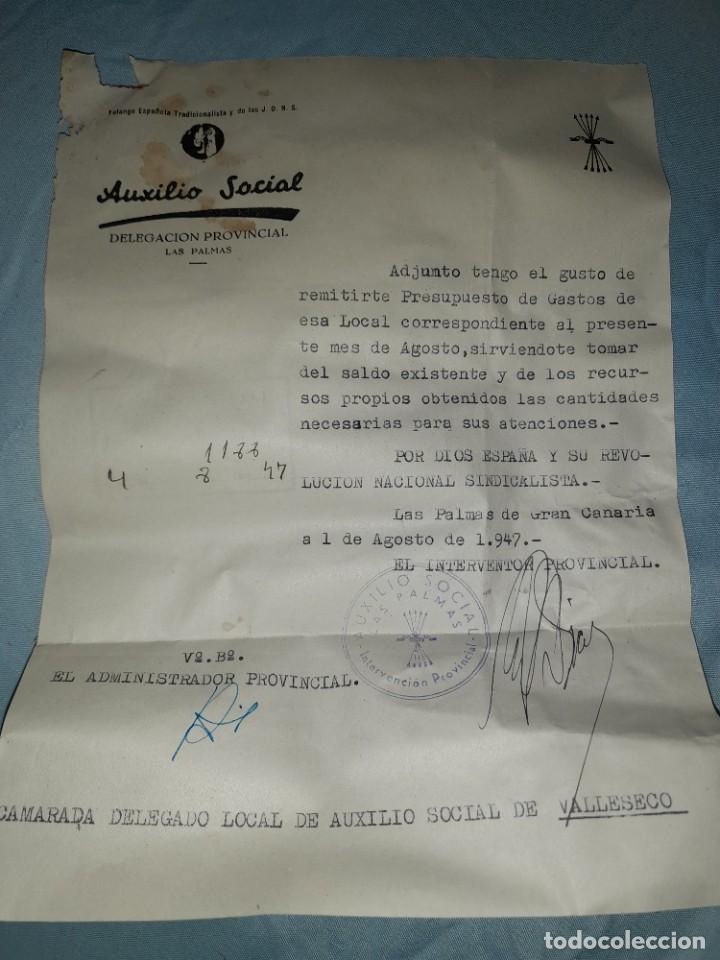 Military Antiques: Antiguo documento liquidaci&oacute;n de mes auxilio social las palmas falange espa&ntilde;ola J.O.N.S a&ntilde;o 1947