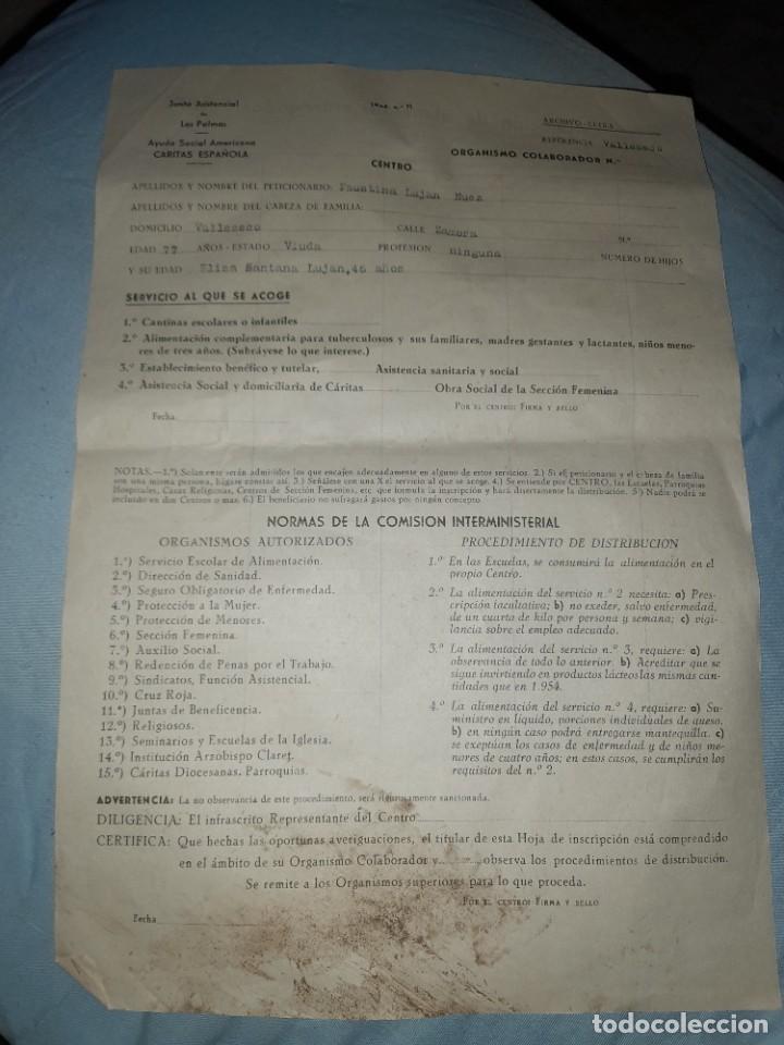 Military Antiques: Antiguo documento ayuda social caritas relaci&oacute;n alimentos entregado a&ntilde;o 1955