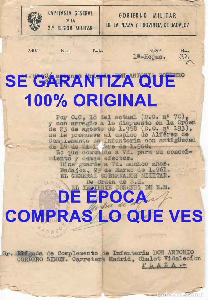 Military Antiques: ASCENSO ALFEREZ INFANTERIA BADAJOZ 1961 E97