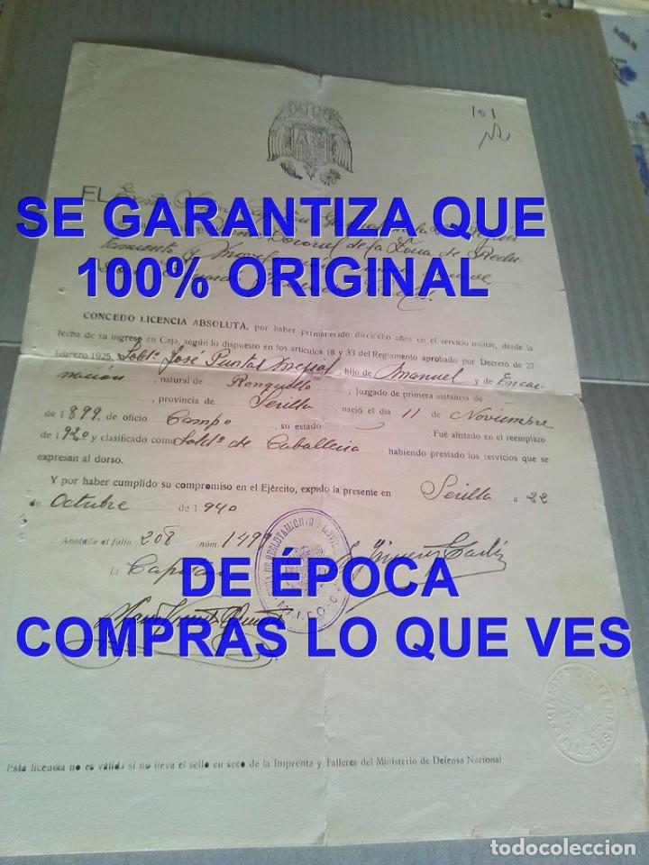 Militaria: EL RONQUILLO LICENCIA ABSOLUTA SEVILLA 1940 SOLDADO CABALLERIA E99
