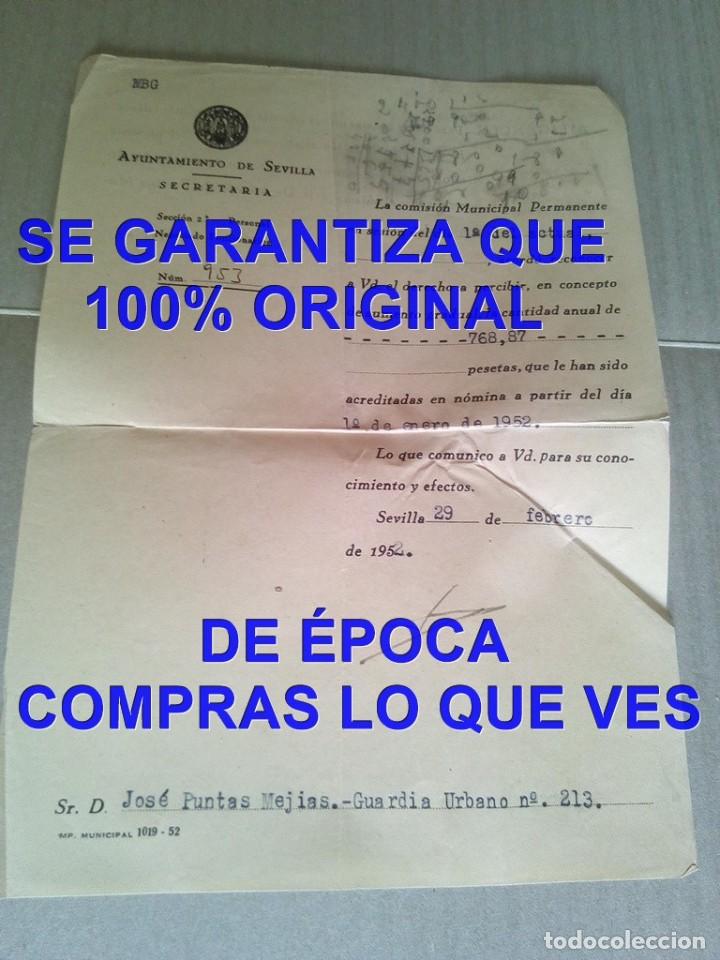 Militaria: GUARDIA URBANA SEVILLA 1952 CONCESION AUMENTO SUELDO E99