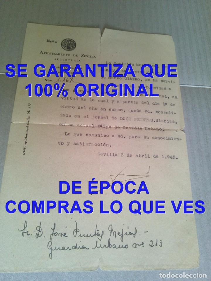 Militaria: GUARDIA URBANA SEVILLA 1945 CONCESION AUMENTO SUELDO E99