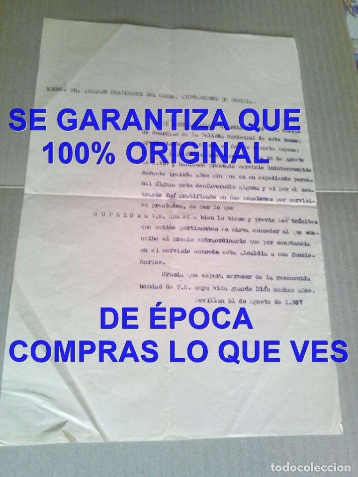 Militaria: GUARDIA URBANA SEVILLA SOLICITUD PREMIO EXTRAORDINARIO 1957 E99