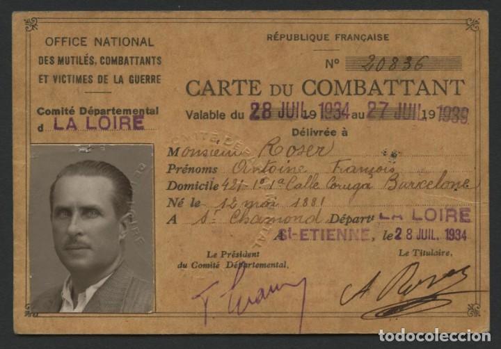 Military Antiques: FRANCIA, CARNET MILITAR, CARTE DU COMBATTANT, CROIX DU COMBATTANT, 1934