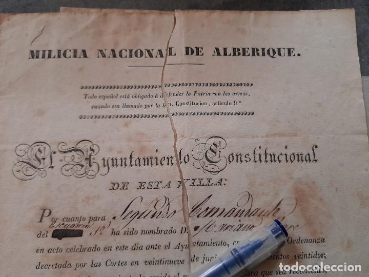 Military Antiques: Documento nombramiento de 2&ordm; comandante de la milicia nacional de Alberique de Valencia 1843