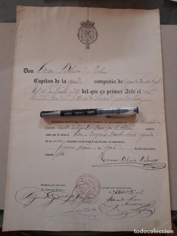 Militaria: Nombramiento de cabo segundo Regimiento Infanter&iacute;a San Quint&iacute;n n&ordm; 49, 1881 Gerona Catalu&ntilde;a