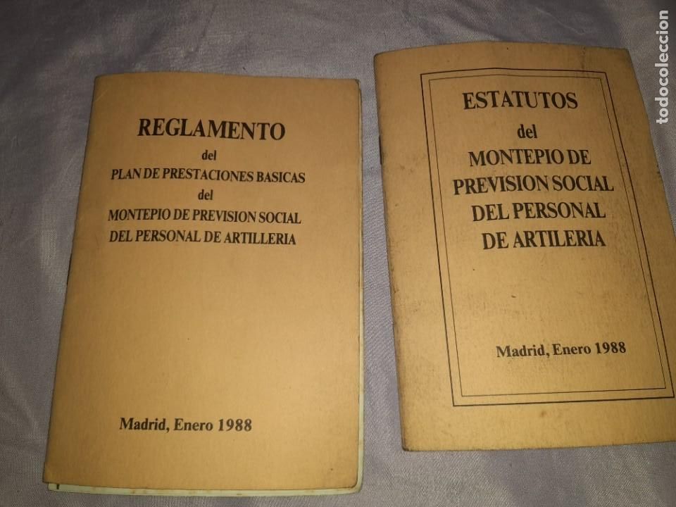 Militaria: 2 antiguo reglamento y estatutos montepio personal de artiller&iacute;a a&ntilde;o 1988,militar