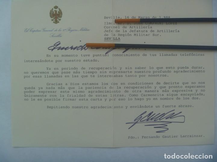 Militaria: 2&ordf; REGION MILITAR: CARTA DEL CAPITAN GENERAL AGRADECIENDO, FIRMA MANUSCRITA. SEVILLA, 1988