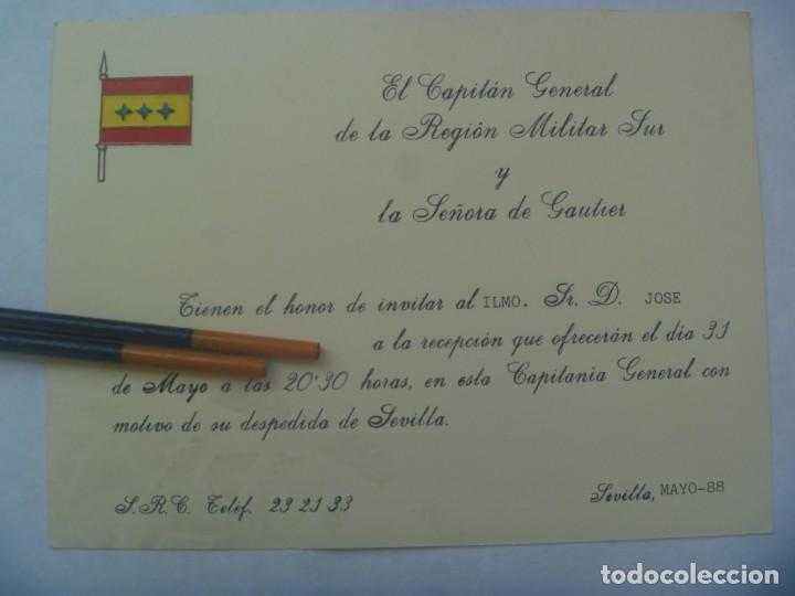 Militaria: TARJETA DEL CAPITAN GENERAL DEL SUR INVITACION A SU DESPEDIDA. SEVILLA, 1988