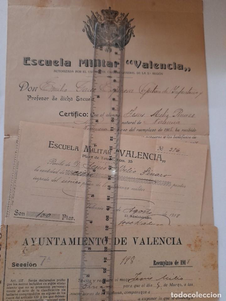Militaria: Lote seis documentos escuela militar para que alumno se acoja a reducci&oacute;n del tiempo en filas 1918