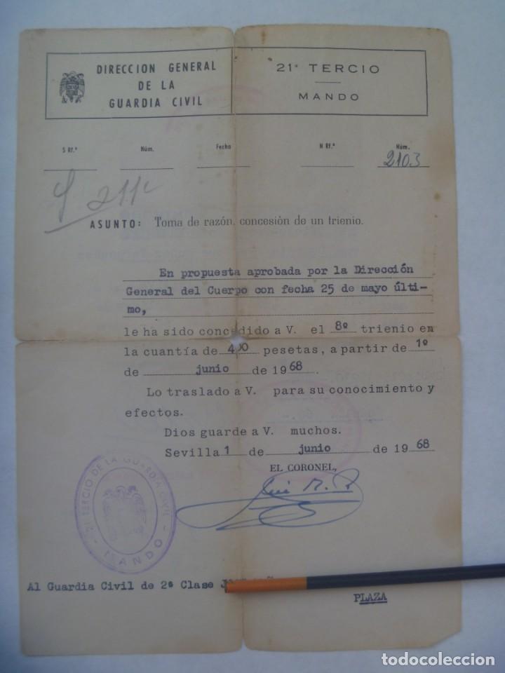 Militaria: GUARDIA CIVIL - 21&ordm; TERCIO: RECONOCIMIENTO DE TRIENIO DE AGENTE. SEVILLA, 1968 . CON VI&Ntilde;ETAS