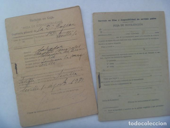 Militaria: LOTE DE HOJAS DE MOVILIZACION Y CONCENTRACION DE MILITAR VILLANUEVA DEL ARISCAL ( SEVILLA ), 1931