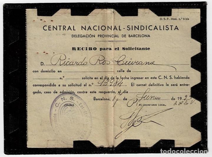 Militaria: 0530 Guerra Civil CENTRAL NACIONAL SINDICALISTA Carterita de PIEL con Recibo del DEPARTAMENTO DE ES