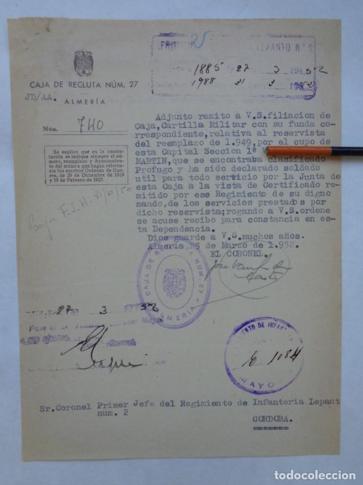 Militaria: CAJA DE RECLUTA N&ordm; 27: NOTA SOBRE SOLDADO DECLARADO PROFUGO, ETC . ALMERIA, 1952