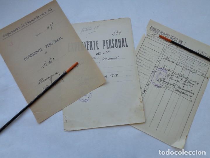 Militaria: RGTO. INFANTERIA N&ordm; 45 Y CASTILLA N&ordm; 3 : LOTE 3 PAPELES DE SOLDADO REEMPLAZO 1938. MARTOS, 1949
