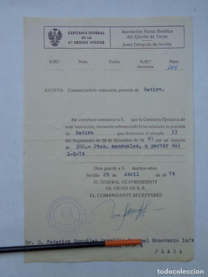 Military Antiques: CAPITANIA GENERAL 2&ordf; REGION MILITAR: PAGA RETIRO DE CORONEL .SEVILLA, 1974