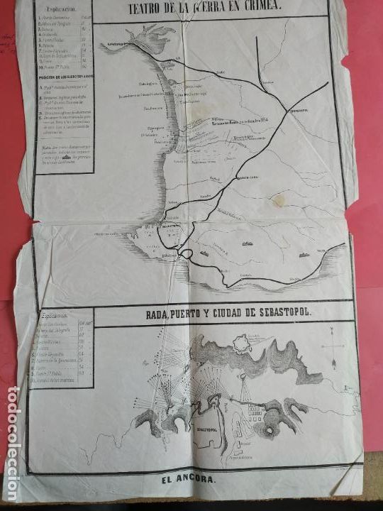 Militaria: Mapa militar teatro Guerra Crimea lit. Barcelona Rambla Stuc s. XIX