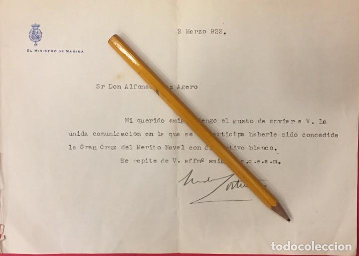 Military Antiques: CARTA DEL MINISTERIO DE MARINA A ALFONSO DIAZ AGERO SOBRE LA GRAN CRUZ DEL MERITO NAVAL 1922