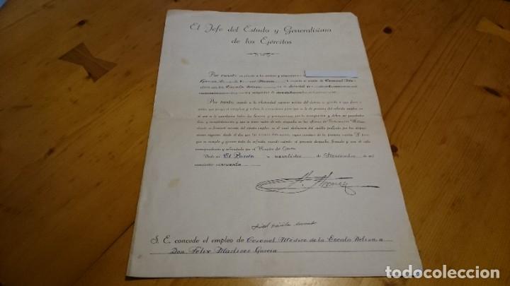 Militaria: DOCUMENTO EL JEFE DEL ESTADO Y GENERAL&Iacute;SIMO DE LOS EJ&Eacute;RCITOS CONCEDE EMPLEO DE CORONEL EL PARDO 1950