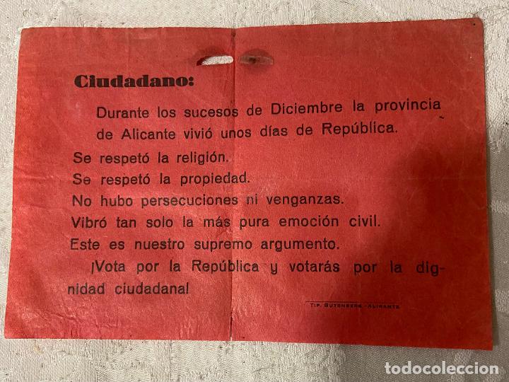 Militaria: C-35. - Excepcional hoja volandera, pasqu&iacute;n. Primeras elecciones Rep&uacute;blica Junio de 1.931, Alicante.