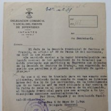 Militaria: DELEGACIÓN COMARCAL Y LOCAL DEL FRENTE DE JUVENTUDES INFANTES 1944 - SOLICITUD RELACIÓN APRENDICES... Lote 341924418