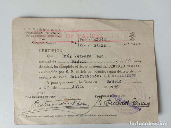 Militaria: CALIFICACI&Oacute;N SOBRESALIENTE ANTIGUA TARJETA DEL SERVICIO SOCIAL DE LA MUJER - A&Ntilde;O 1948 - FALANGE - FE