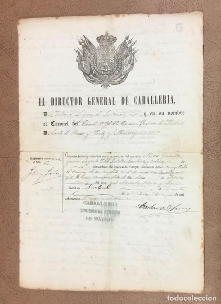 Militaria: CONCESI&Oacute;N DE LICENCIA ABSOLUTA PARA SEPARARSE DEL SERVICIO.... CABALLERIA. COMISION DE RESERVA