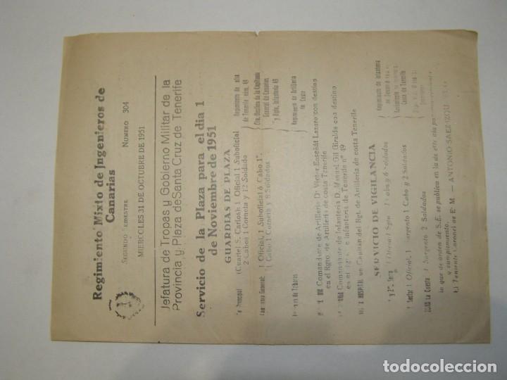 Militaria: Antiguo documento del Regimiento Mixto de ingenieros de Canarias, a&ntilde;o 1951. Tenerife.