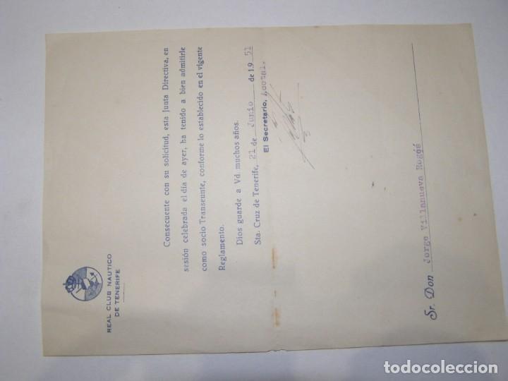 Militaria: Antiguo documento del Real Club N&aacute;utico, a&ntilde;o 1951. Tenerife.