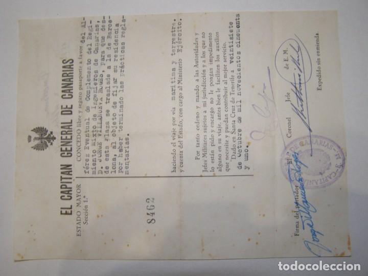 Militaria: Antiguo documento militar del capit&aacute;n general de Canarias, a&ntilde;o 1951. Tenerife.