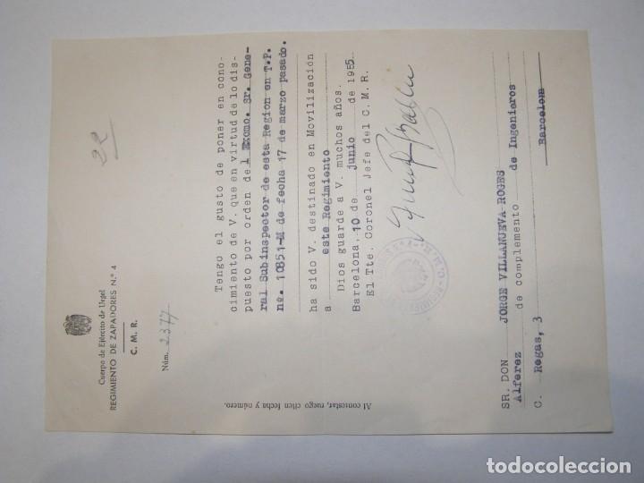 Militaria: Antiguo documento militar del Regimiento de Zapadores n&ordm; 4, a&ntilde;o 1955.