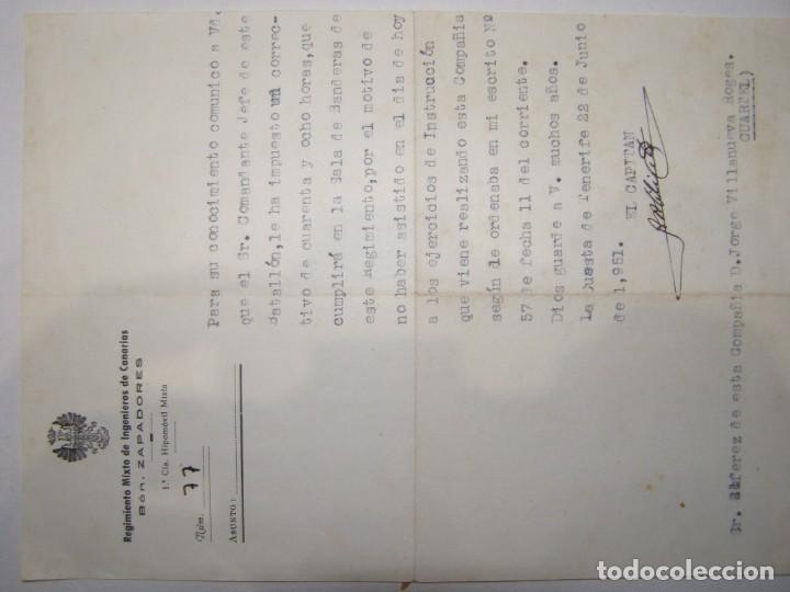 Militaria: Antiguo documento militar del Regimiento Mixto de Ingenieros de Canarias, a&ntilde;o 1951.