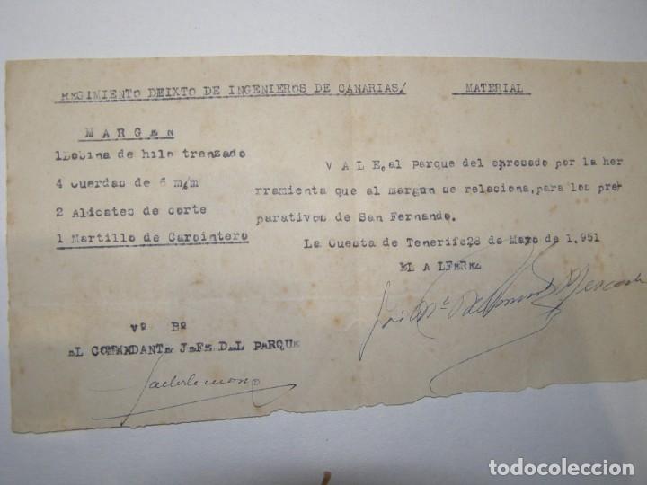 Militaria: Antiguo documento militar del Regimiento Mixto de Ingenieros de Canarias, a&ntilde;o 1951.