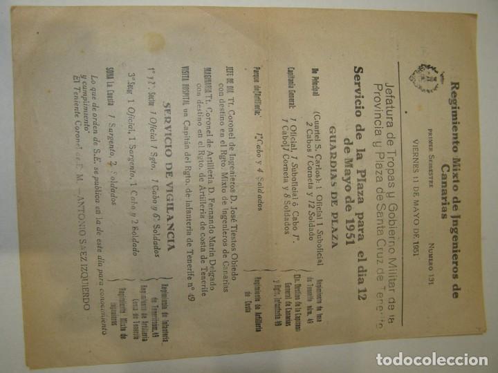 Military Antiques: Antiguo documento hoja de servicio Regimiento Mixto de Ingenieros de Canarias, a&ntilde;o 1951.