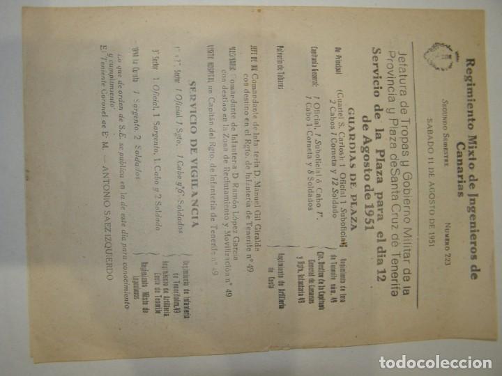 Military Antiques: Antiguo documento militar, Regimiento Mixto de Ingenieros de Canarias, agosto, a&ntilde;o 1951.