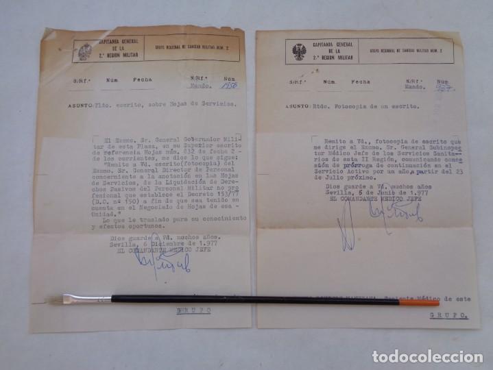 Military Antiques: CAPITANIA GENERAL 2&ordf; REGION MILITAR: LOTE 2 NOTIFICACIONES SOBRE HOJA SERVICIO MEDICO. SEVILLA, 1977